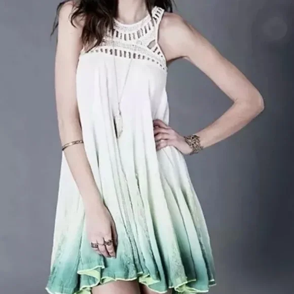 Rare Free People Green Ombre Mini Dress - Picture 2 of 9